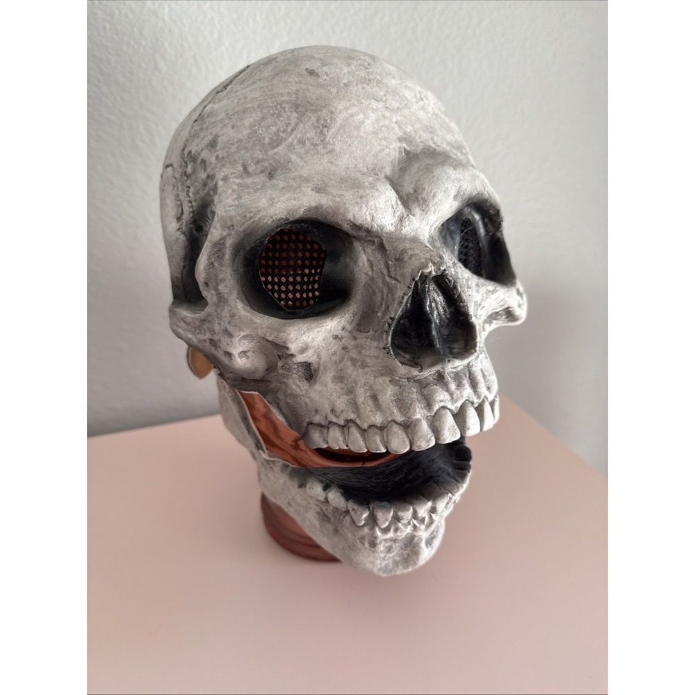 Halloween White Skull Mask Full Head With Moving Jaw Scary Helmet Horror Party